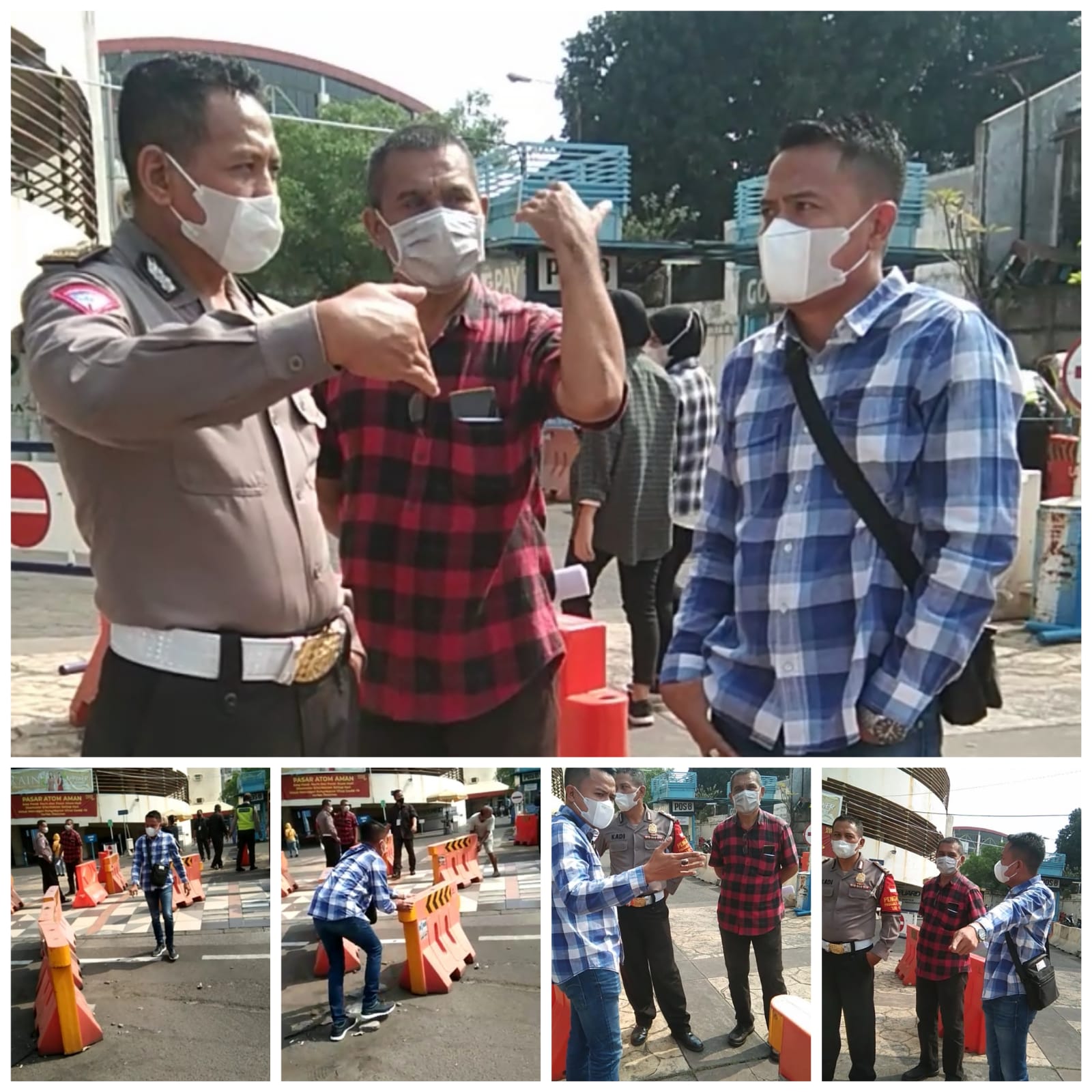 Warga kota Surabaya Bersama Kanit Lantas Polsek Pabean cantian Menertibkan Separator Didepan Pasar Atom Mall