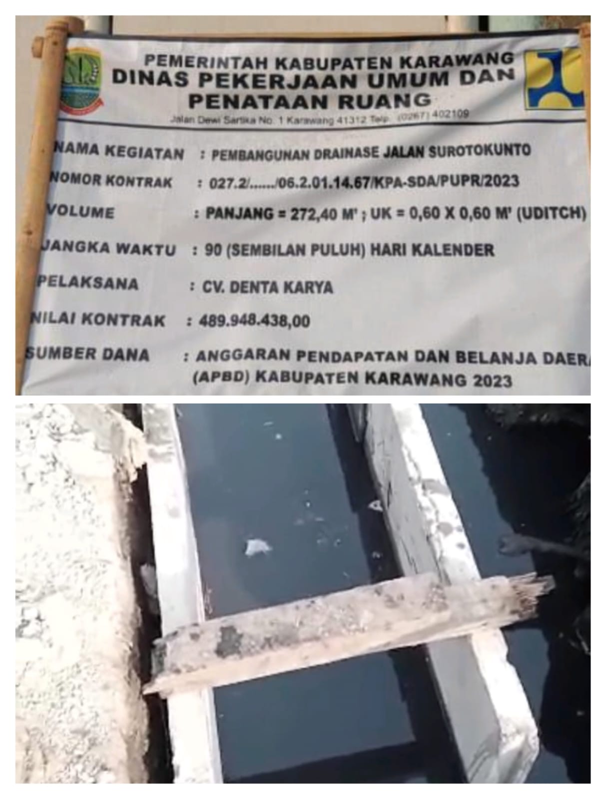Diduga Akibat Lemahnya Pihak Pengawas Dinas PUPR Proyek Pemasangan U-dith Tidak Sesuai Aturan.