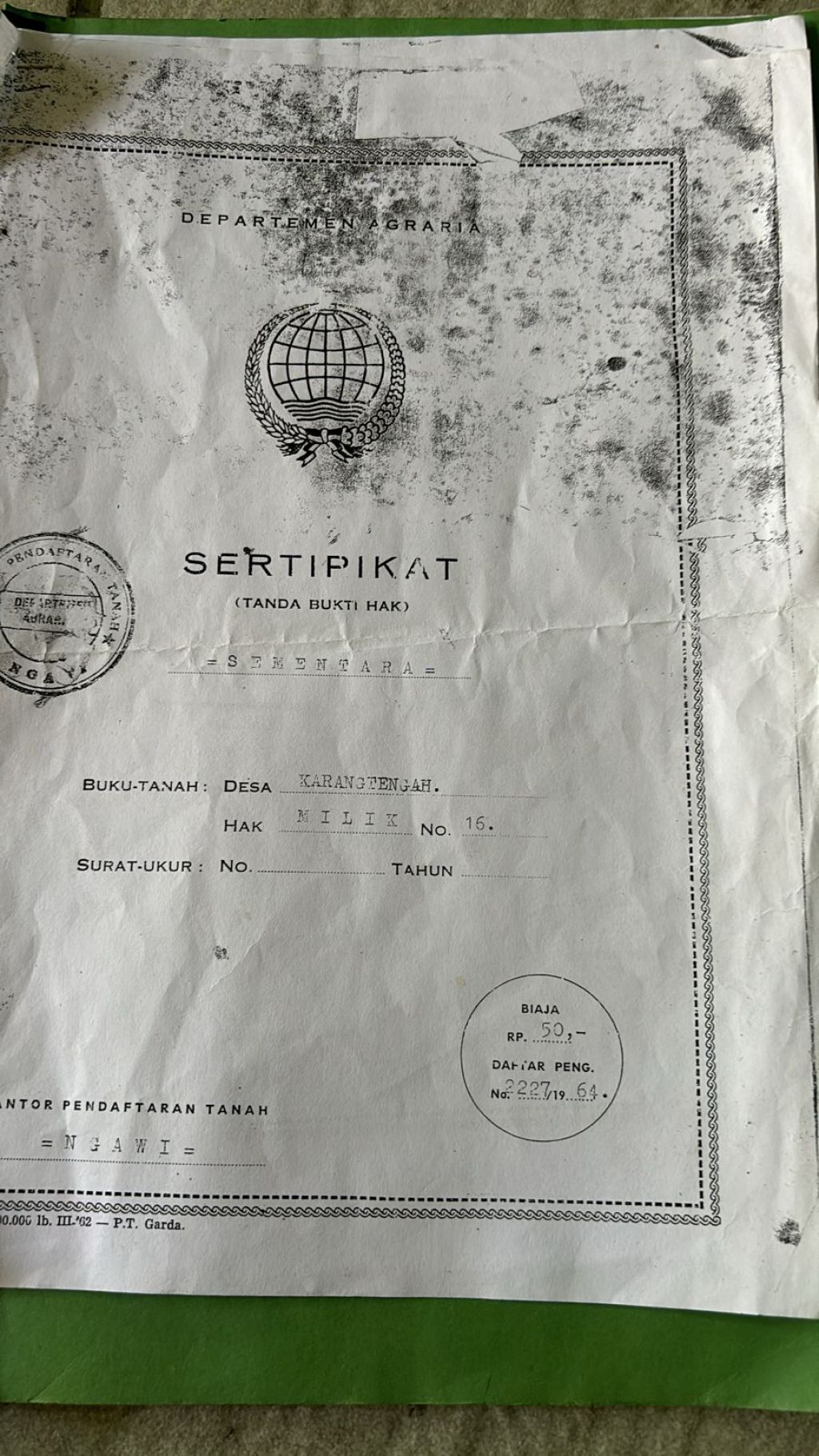 Telah Kehilangan Sertifikat Di Kota Ngawi